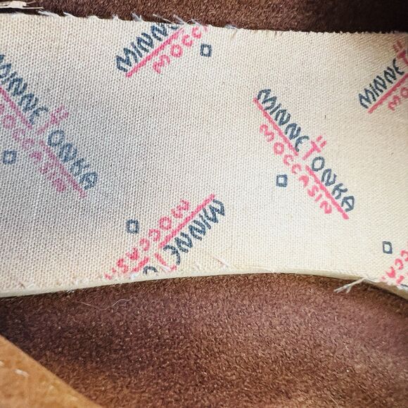 Minnetonka Thunderbird Animikii Softsole Brown Suede Leather Moccasins Size 5.5 - Picture 7 of 8